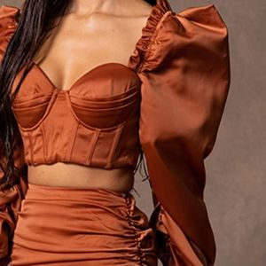 PLT PREMIUM SATIN RUST COSET CROPPED TOP